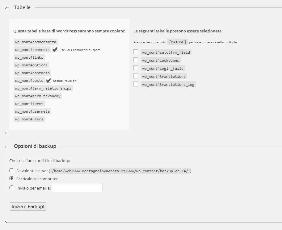 Wordpress: eseguire il backup completo 6 wpbackup