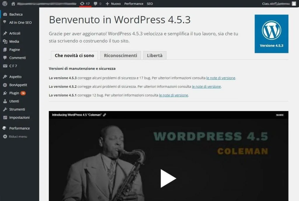 Aggiornamento CMS completato
