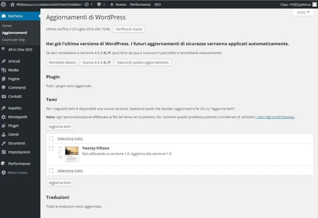 aggiornare tema WordPress
