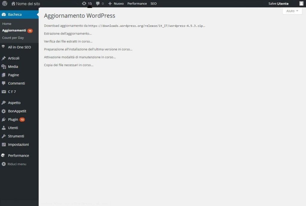 come si aggiorna WordPress