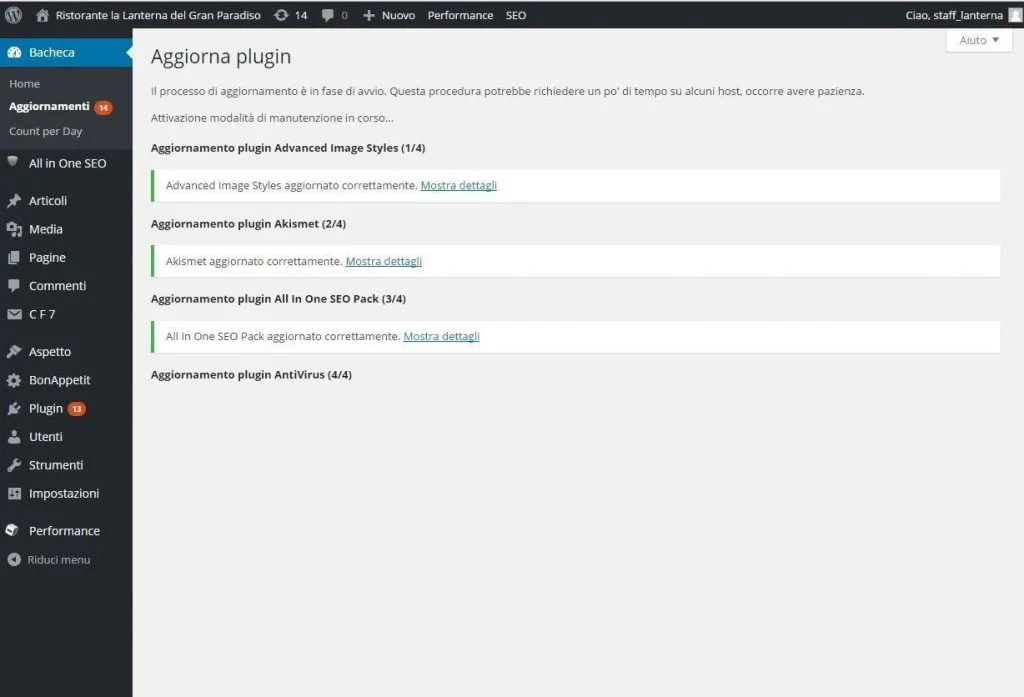 come aggiornare i plugin di wordPress