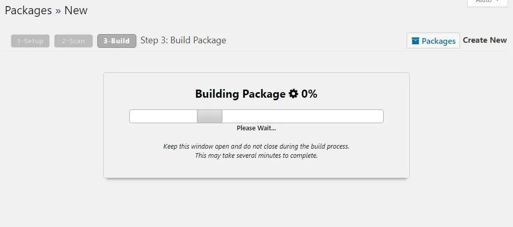 Duplicator creazione del pacchetto