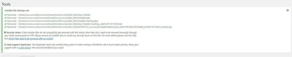 WordPress: guida passo passo a Duplicator. 17 rimozione file duplicator