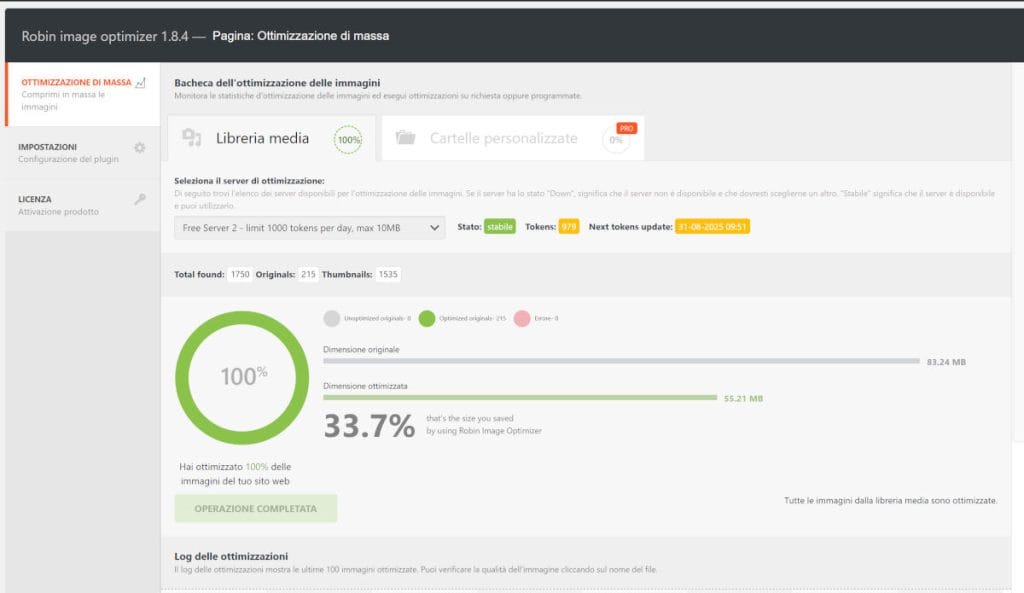 Sito WordPress lento a caricare? Come risolvere (ver. 2025) 6 Robin image ottimizzazione completata