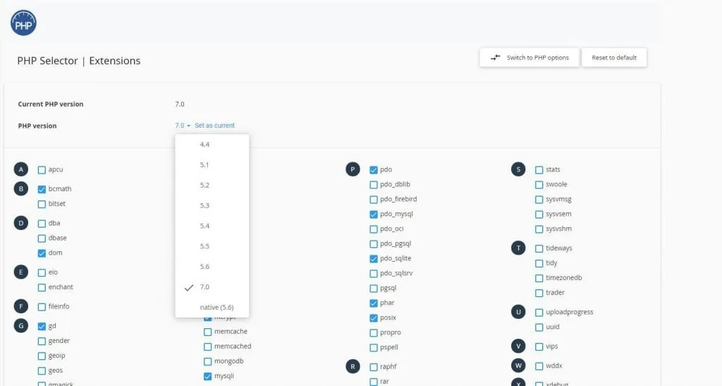 aggiornare php cpanel