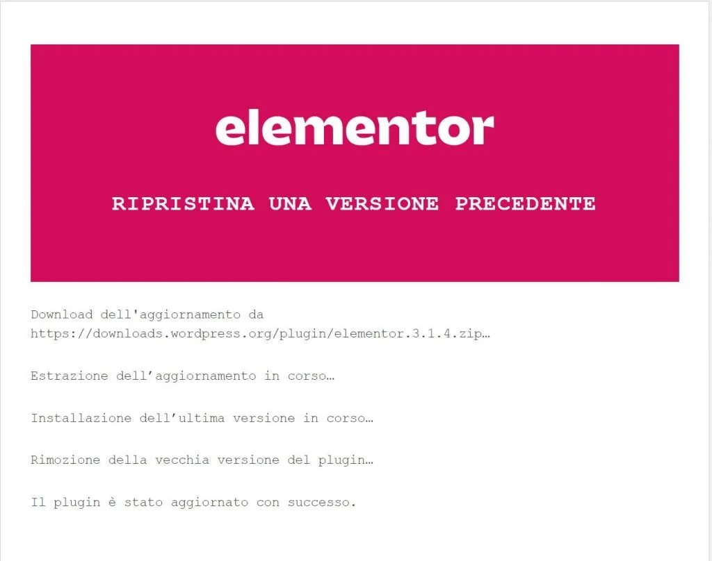 downgrade elementor passo 4