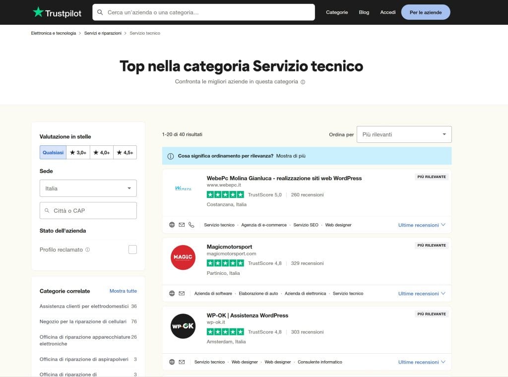 Tra i migliori su Trustpilot – grazie! 2 top categoria trustpilot servizio tecnico